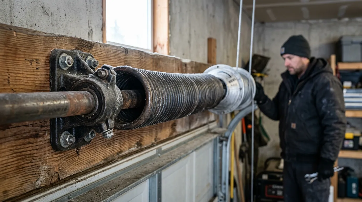 Garage door detail illustrating what happens to a garage door spring when it turns cold