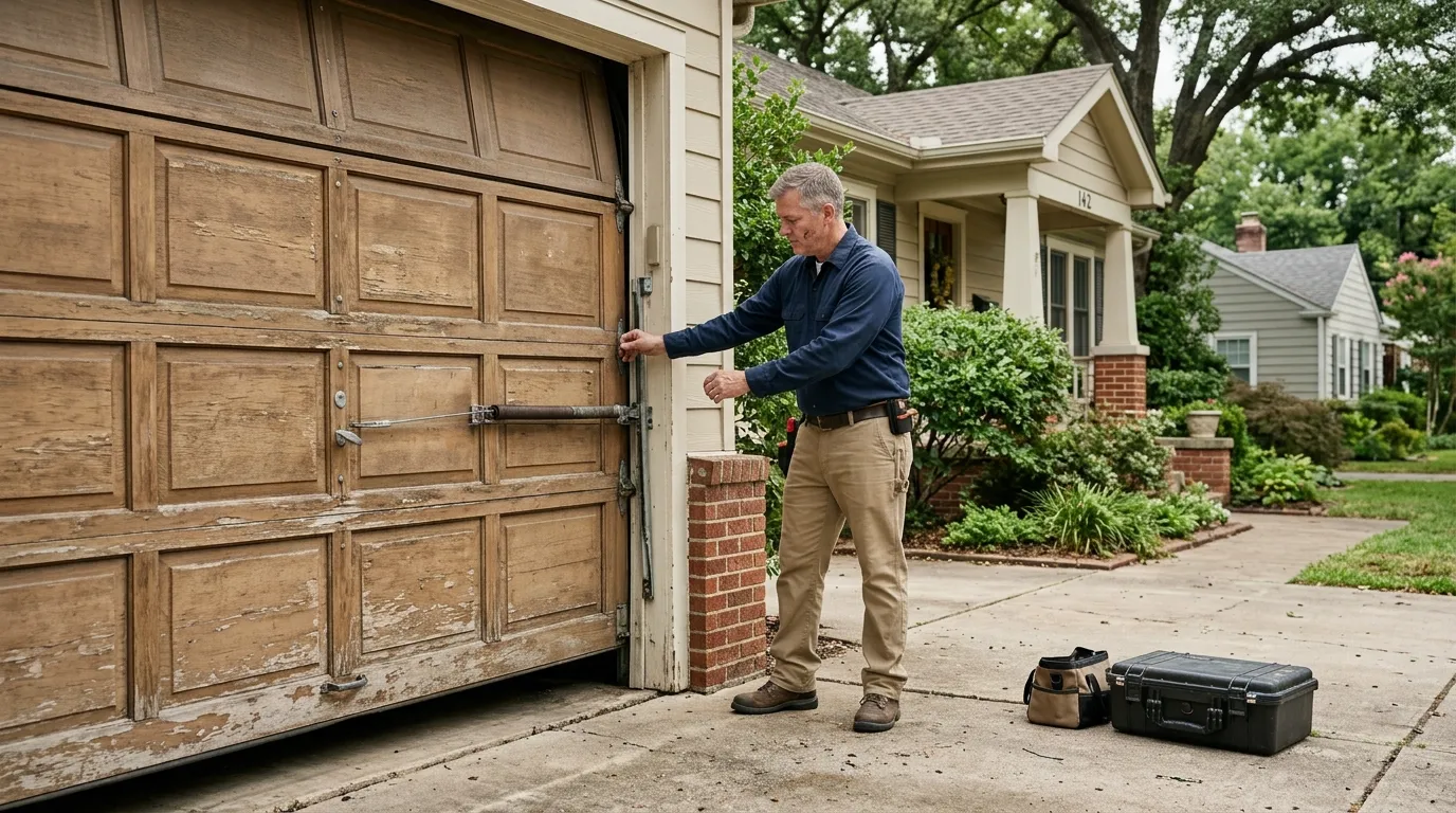 Garage door detail illustrating what happens when you book a garage door service call in plano