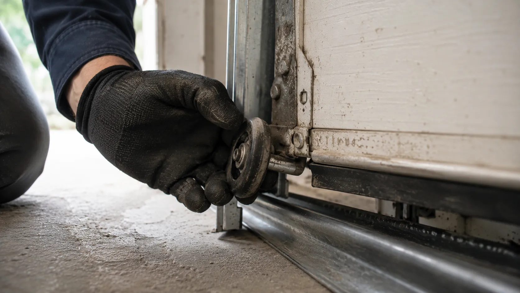 Garage door detail illustrating why your garage door jumped the track